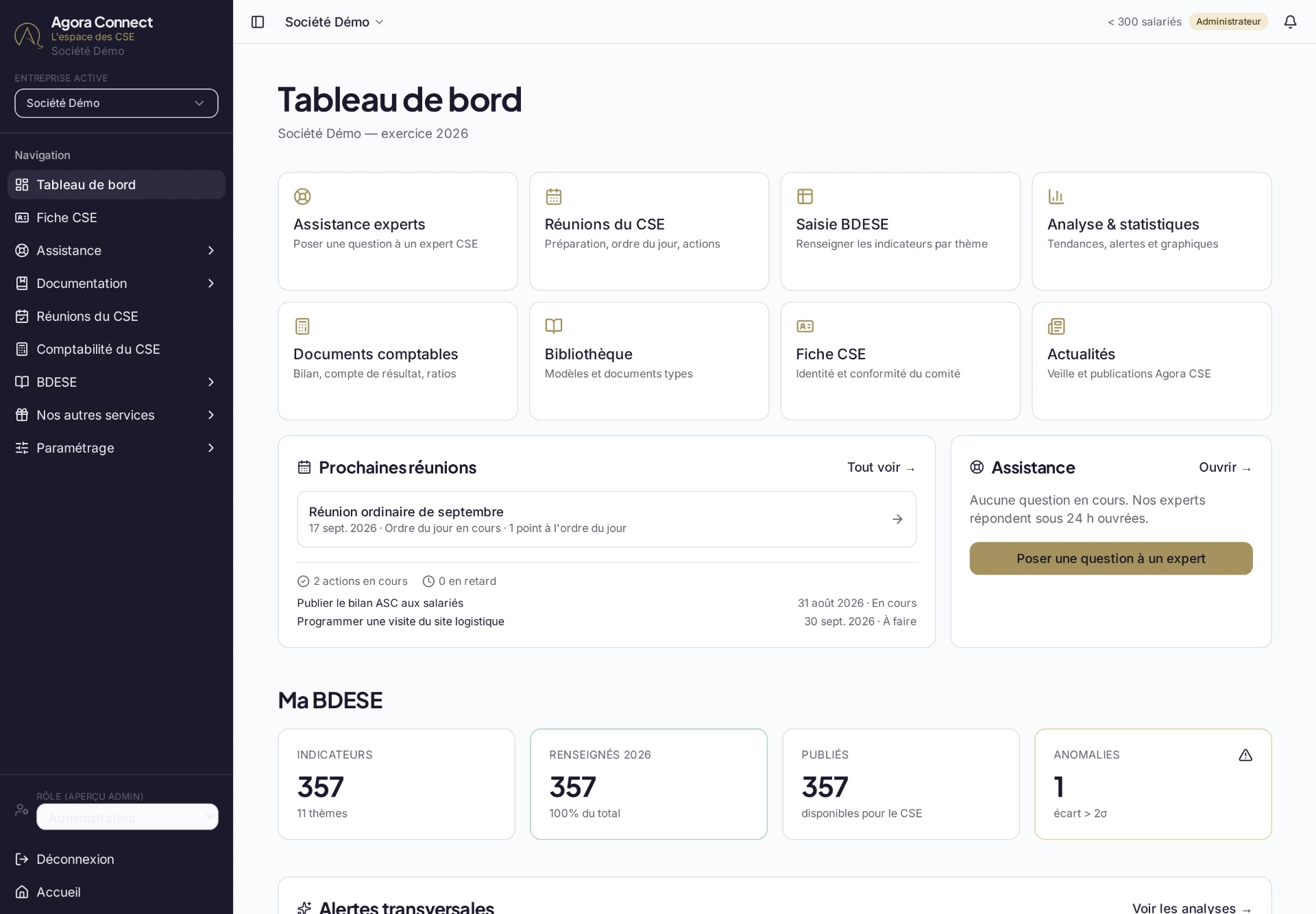 Tableau de bord d'Agora Connect
