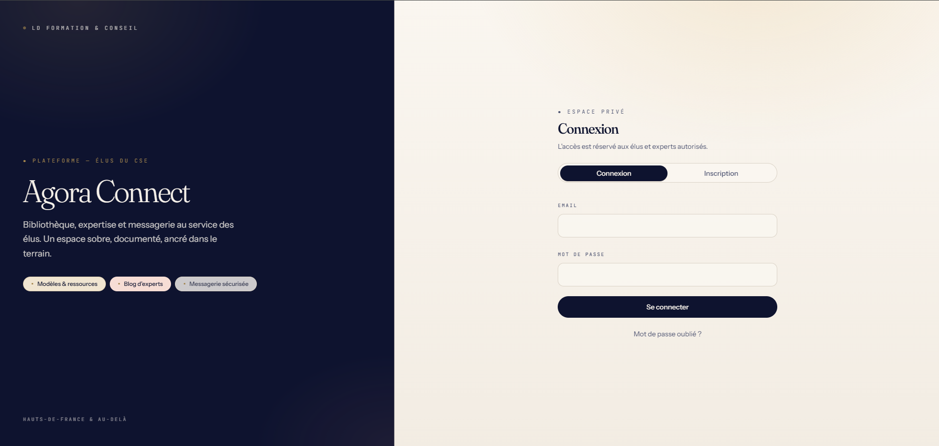 Page de connexion à Agora Connect